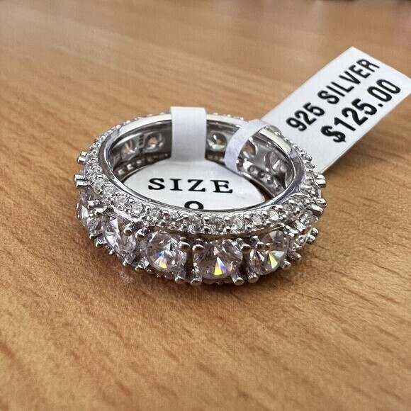 925 STERLING SILVER CZ BAND RING | LUXURY WEDDING RING | 8 | RHODIUM FINISH - Picture 6 of 16